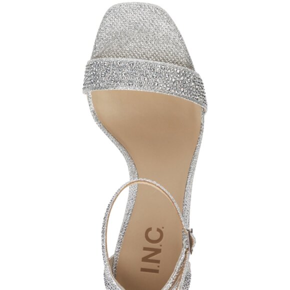 INC Silver Crystal Rhinestone Block Heel Two-Piece Sandals 9 - Picture 4 of 14